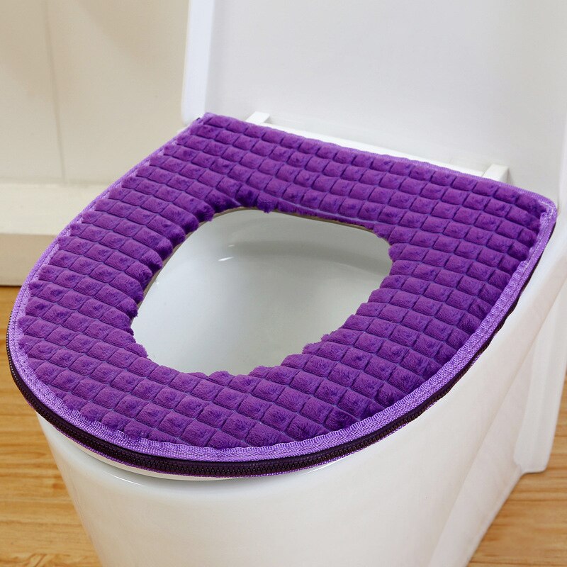 1Pc de terciopelo de invierno cubierta de asiento de inodoro suave elástico baño Closestool Mat cojín suministros