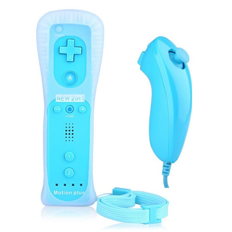 ACEPRIL-mando inalámbrico 2 en 1 para Nintendo Wii, mando a distancia con Bluetooth, sincronización, Nunchuk, Motion Plus incorporado: Light blue