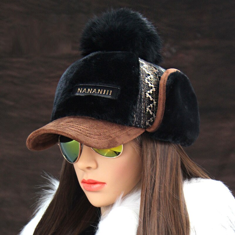 Winter Faux Cashmere Bomber Hat Women Earflap Caps Faux Fur Pompom Snow Hats Adjustable Bohemian Russian Ushanka