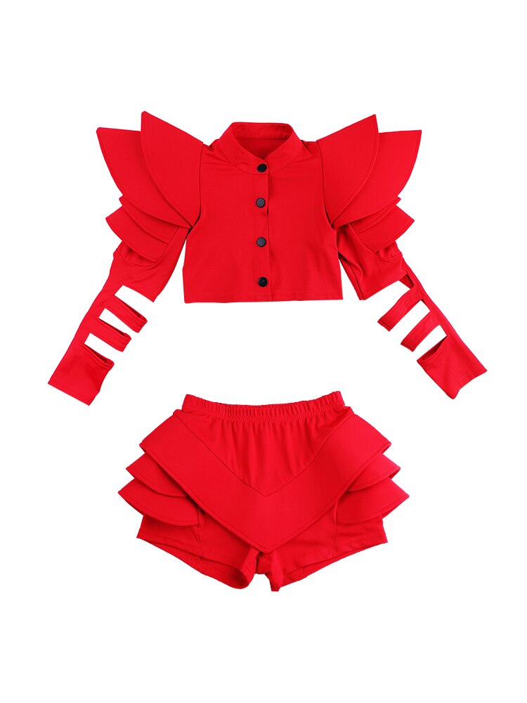 Traje de baile de Jazz para niñas, Conjunto blanco roja de Hip Hop, traje de baile callejero moderno, espectáculo de pasarela