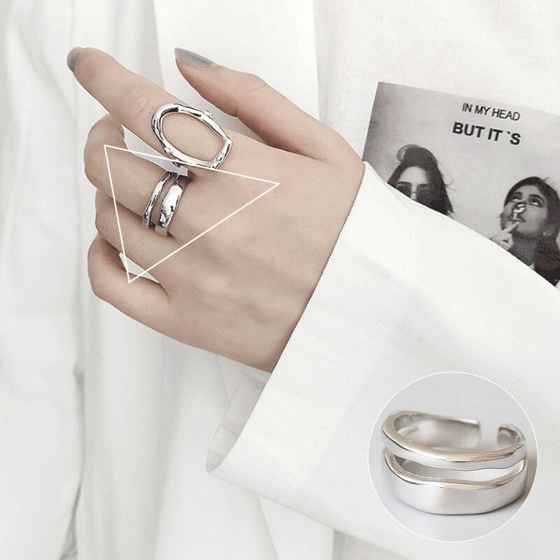 Minimalistyczny pierścionek ze srebra próby 925 dla kobiet moda kreatywny nieregularne geometryczne Aestethic otwarte pierścienie Birthday Party biżuteria prezent: 380-5