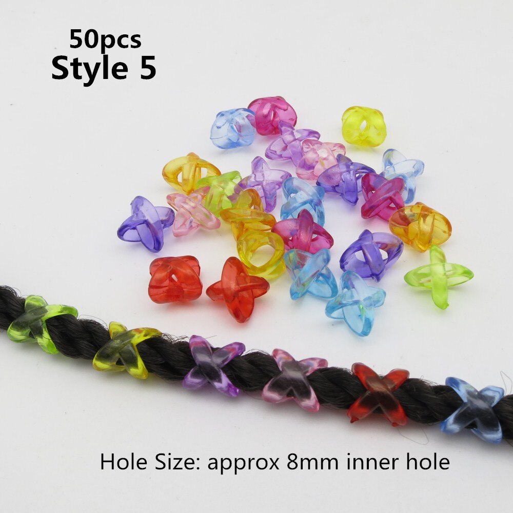 20Pcs-50Pcs Plastic Colorful Transparent Crochet kids Braids hair braid dread dreadlock beads rings clips tube Hair Accessories: 50pcs Style 5