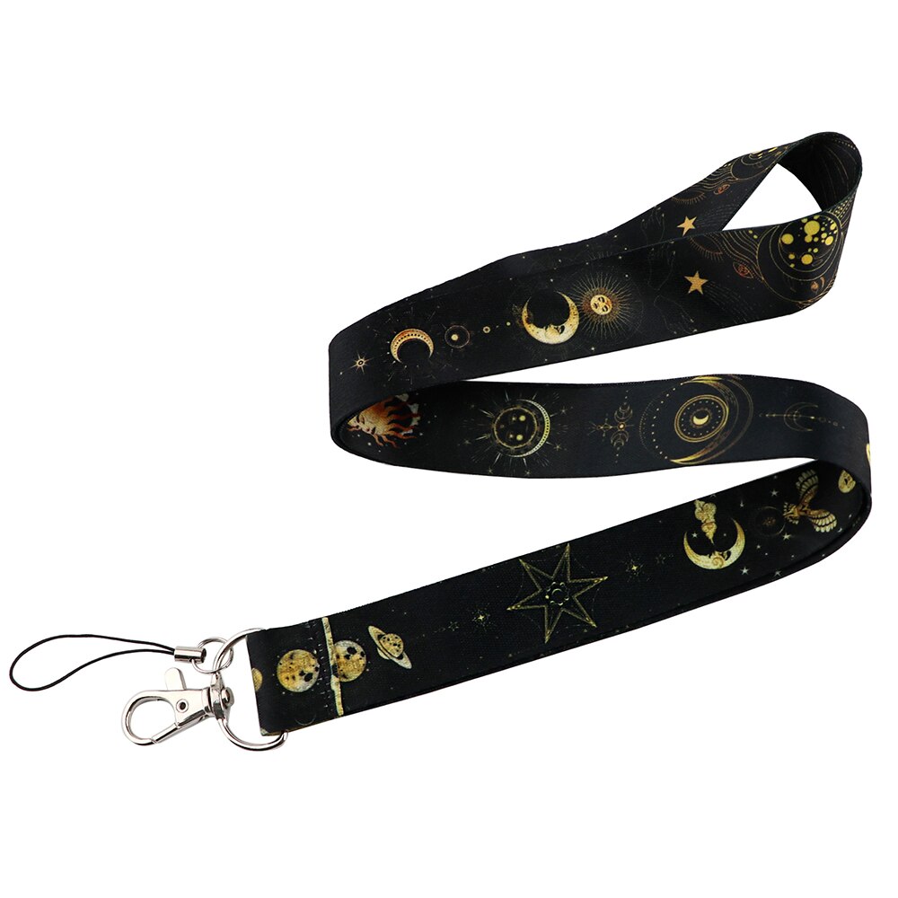 ER1759 Sun And Moon Black Neck Strap Lanyards ID Badge Card Holder Keychain Phone Gym Strap Webbing Necklace