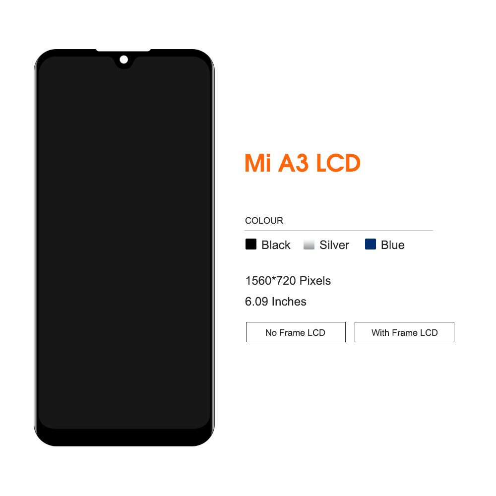AMOLED for Mi A3 M1906F9SH Display with Frame, for Xiaomi Mi CC9e Lcd Display Touch Screen Digitizer Assembly Replacement CC9E