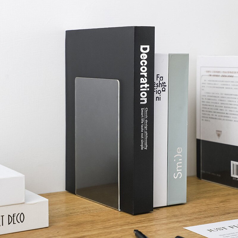 Sujetalibros acrílico transparente en forma de L, organizador de escritorio, soporte de escritorio para libros, papelería escolar, accesorios de oficina, 1 ud.