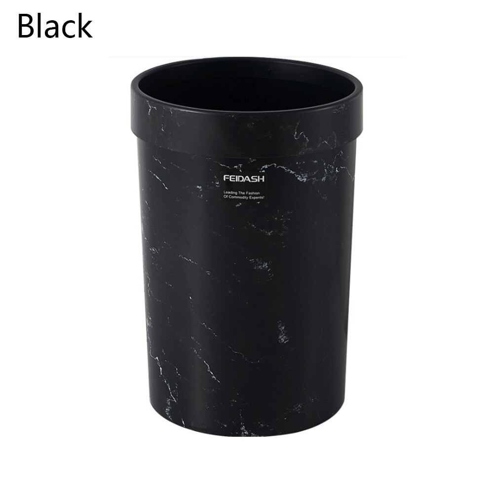 Poubelle à motif de marbre | Poubelle en plastique, bureau, salle de bains, cuisine, poubelle de salon, chambre à coucher, poubelle sans couvercle, Style européen: black / 7L