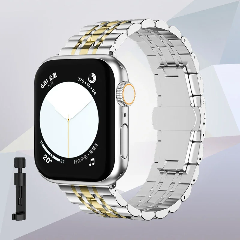 Metal Compatible Strap for Apple Watch Band 49mm 44mm 45mm 41mm 40mm Stainless Steel Bracelet iWatch Series 9 8 7 6 5 Ultra 2 SE: Olive Flak / 12mm
