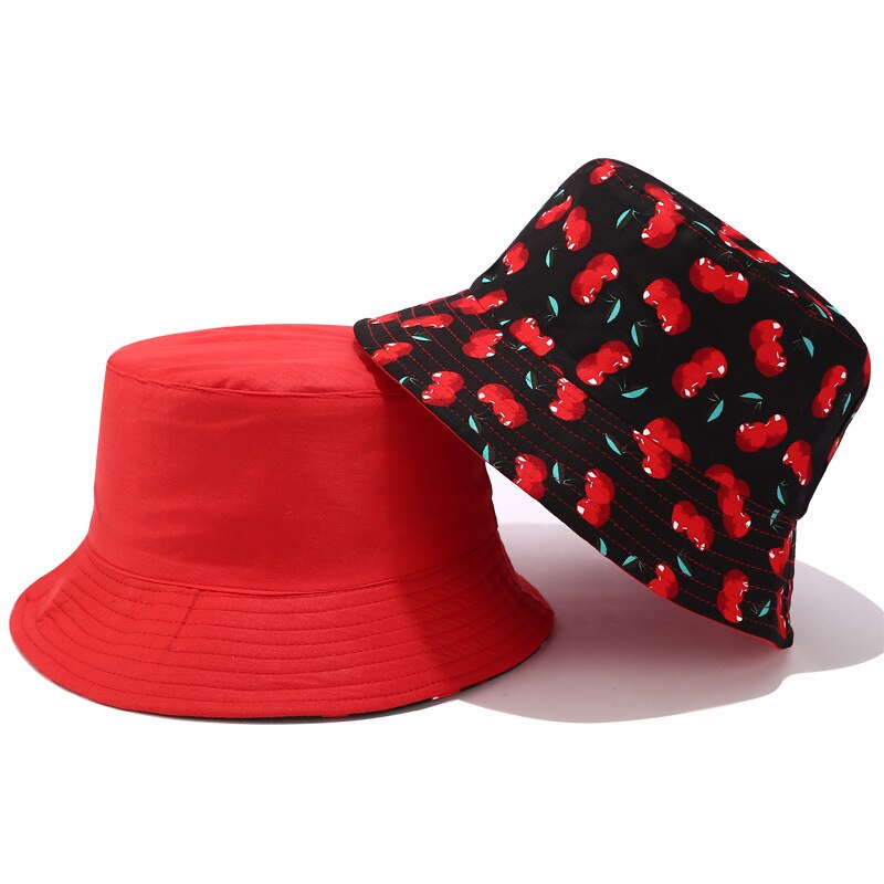 Frugt kirsebær spand hatte til piger kvinder to side vendbar fisker hat panama bob hat sommer sol hat