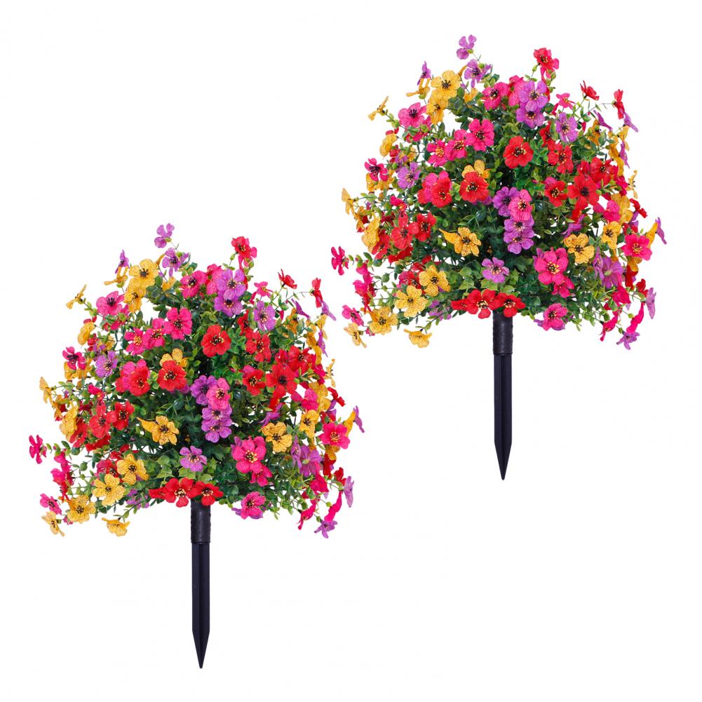 Artificial Stake Uv Resistant Artificial Flowers with Stakes for Indoor Outdoor Garden Porch Patio Wedding Party Decor Faux: PURPLE