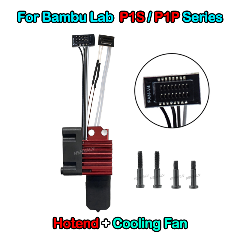 Bambu Lab X1/X1C/P1P/P1S Metal Hotend With Cooling Fan Hardened Brass Copper 0.2/0.4/0.6/0.8mm Nozzle 3D Printer: Blue