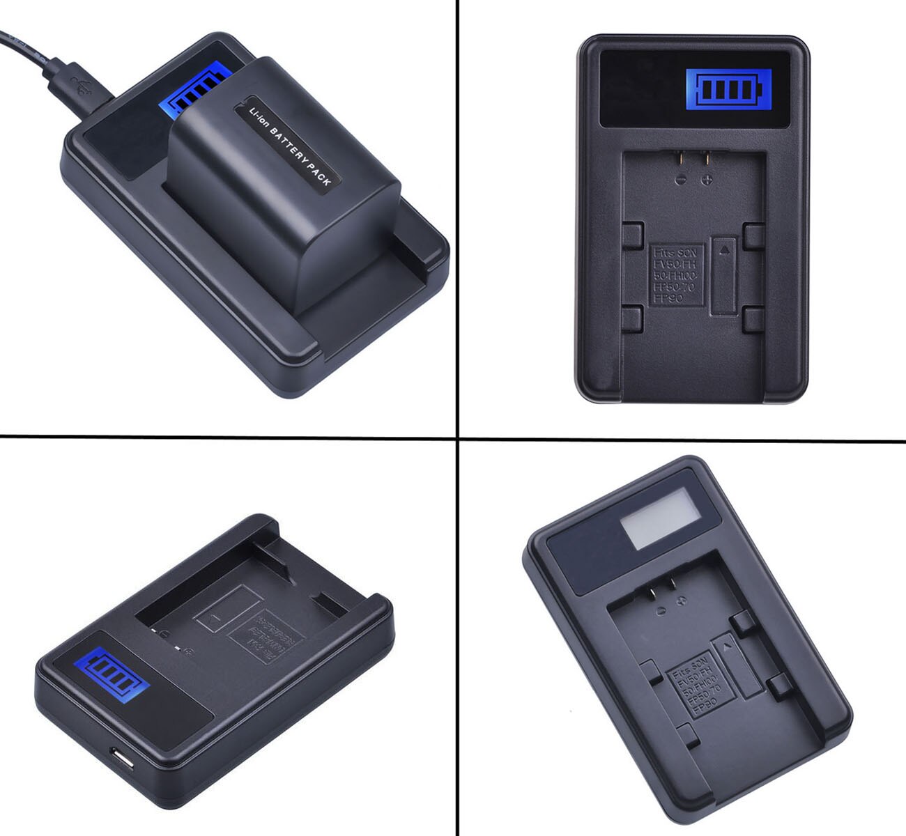 Chargeur de batterie pour Sony HDR-CX100E, HDR-CX110E, HDR-CX130E, HDR-CX150E, HDR-CX160E, CX170E, HDR-CX180E, HDR-CX190E caméscope Handycam