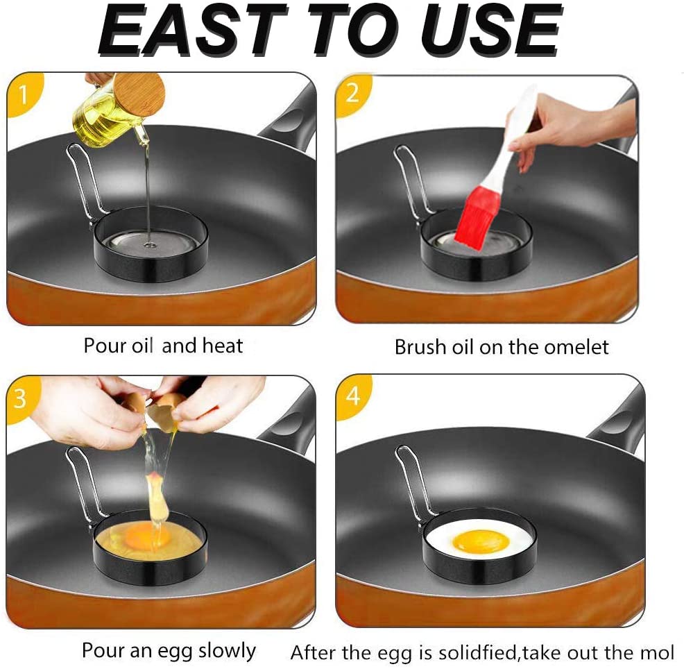 2 Pcs Egg Ring Circles Egg Cooker Rings Stainless Steel Non-Stick Round Egg Mold Fried Egg Shaper