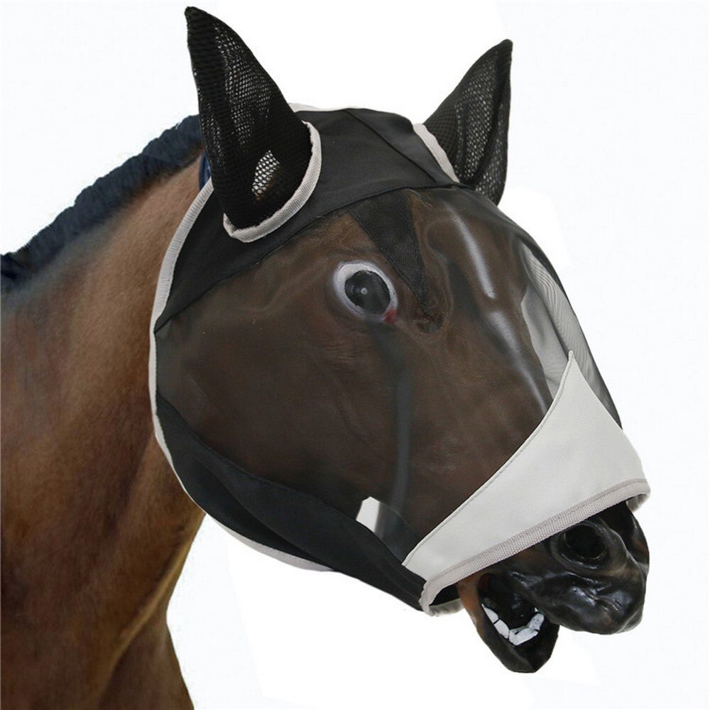 Fournitures équestres cheval masque facial tête-monté respirant maille couverture Anti-moustique Protection yeux et oreilles produit pour animaux de compagnie S/M/L
