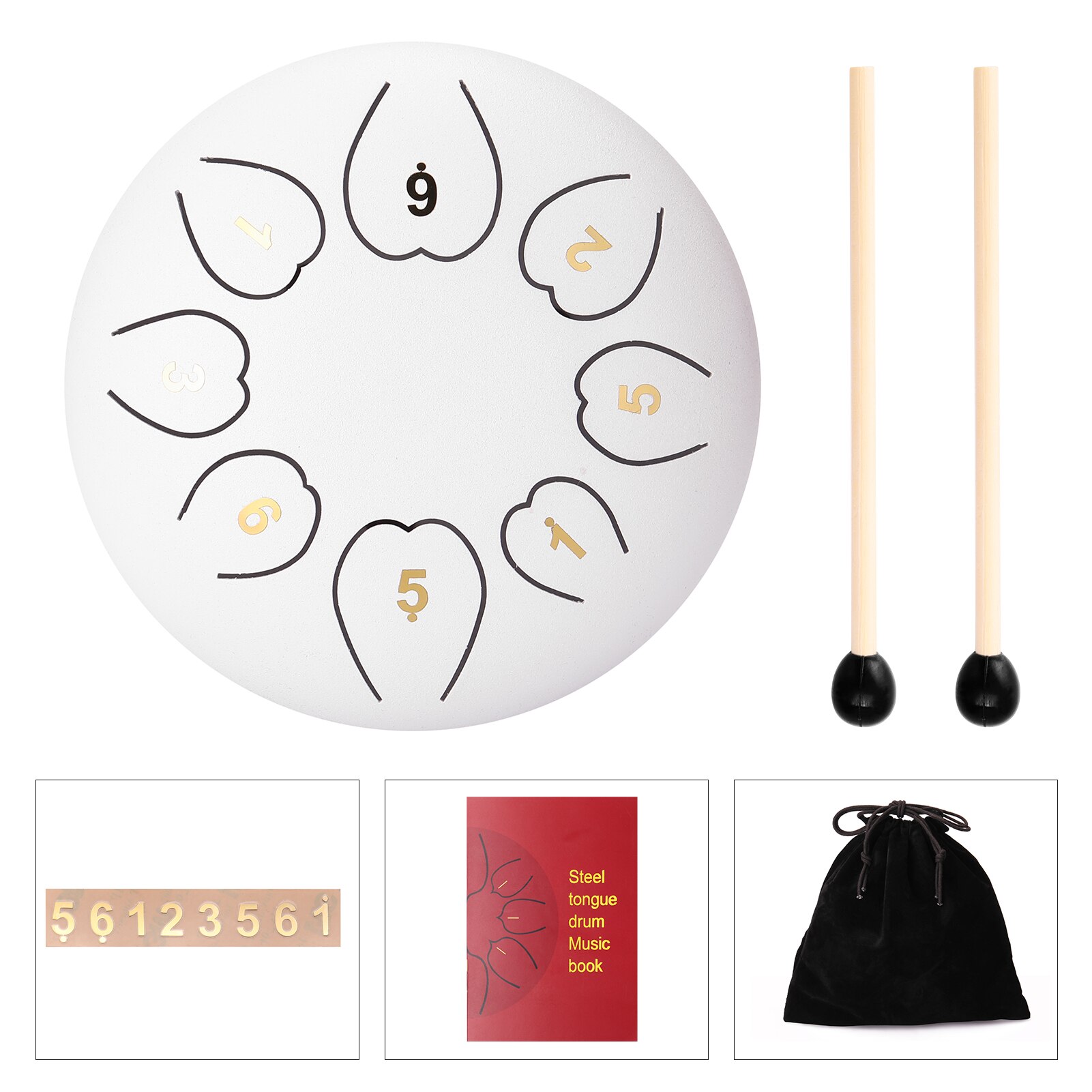 12 inch 13-Tone Steel Tongue Drum Mini Hand Pan Drums with Drumsticks Percussion Musical Instruments: 6 inch 8-Tone white