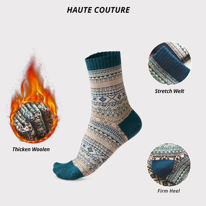 HSS-Meias masculinas de lã de ovelha, grossas e quentes, estilo retrô, moda colorida, botas de neve, inverno, marca, 5 pares