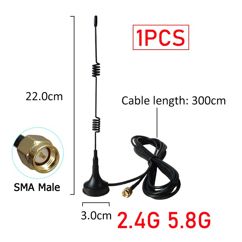 EOTH 1 2pcs 2.4g 5.8g antenna Magnetic base 12dbi sma male Pure copper wlan wifi dual band antene router antena 3m RG174 cable: 1P 22CM MALE