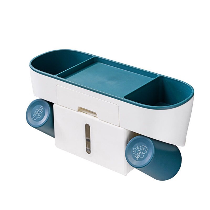 Punch-free Toothbrush Rack Porous Upside-down Draining Storage Box Toothpaste Squeezer Dispenser Bathroom Accessories: 2 cups tissue box B