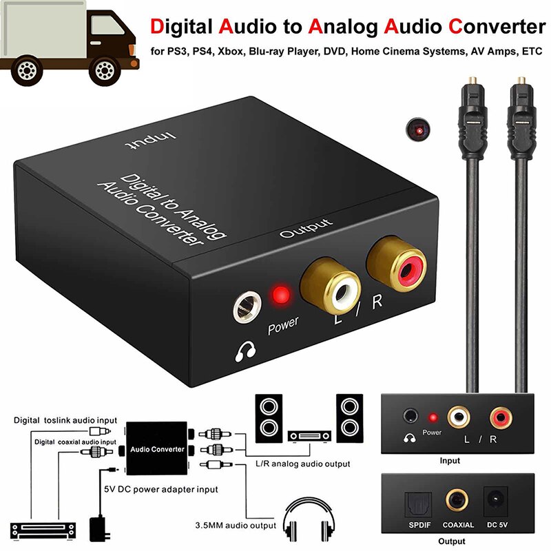 JTZTF Portable 3.5mm Jack Optical Coax Adapter Fiber Digital To Analog Audio AUX RCA L / R Converter SPDIF Digital Audio Decoder