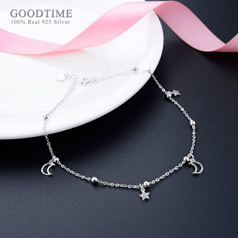 Mode Vrouwen Enkelband Echt 925 Sterling Zilveren Ster En Maan Zirkoon Kralen Enkelbandje Voet Accessoires Dress Up Voor Meisje Jurk up
