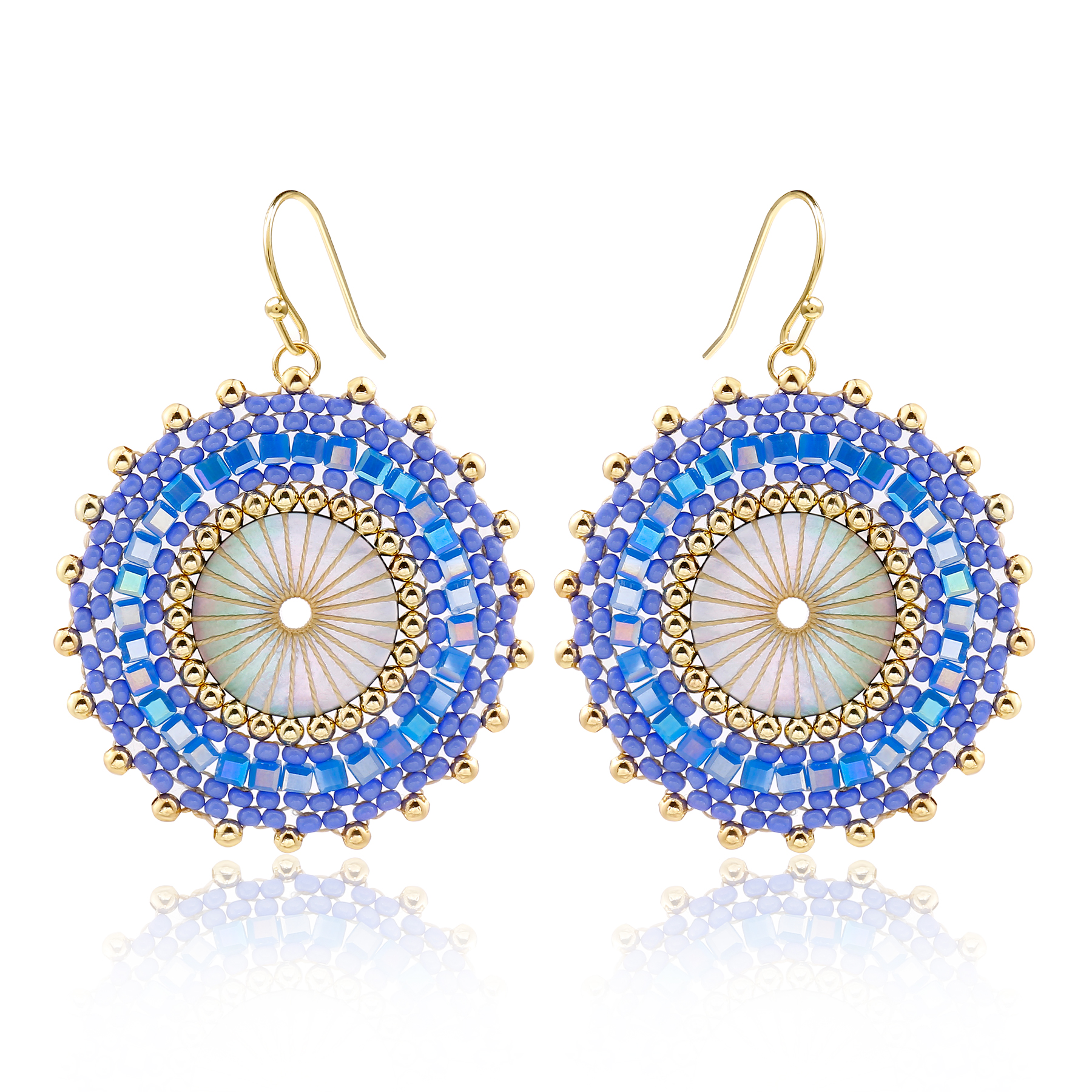 Badu-pendientes colgantes con cuentas redondas de colores para mujer, aretes grandes de cristal hechos a mano con cuentas bohemias, de joyería: Blue
