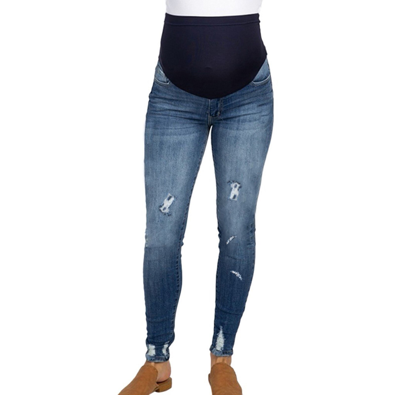 Zomer Vrouw Moederschap Gescheurde Jeans Broek Broek Verstelbare Verpleging Buik Legging Kids Kleding: Blue / XXL