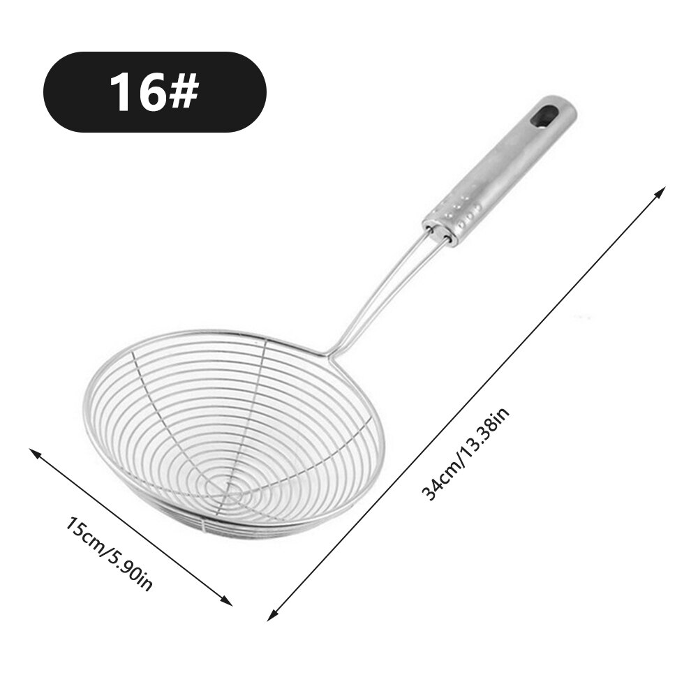 Multi-size Mesh Strainer Ladle Strainer Skimmer Ladle Stainless Steel Wire Skimmer Spoon Long Handle Colander For Frying Food: 16