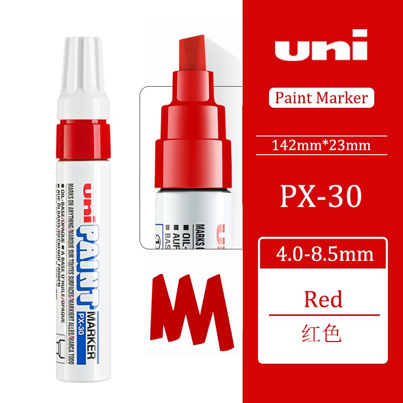 Uni PX-30-marcador de pintura permanente, 7 colores disponibles, 8,5mm, Pintura de coches, bolígrafo de firma de boda, 1 Uds.: red 1Pcs