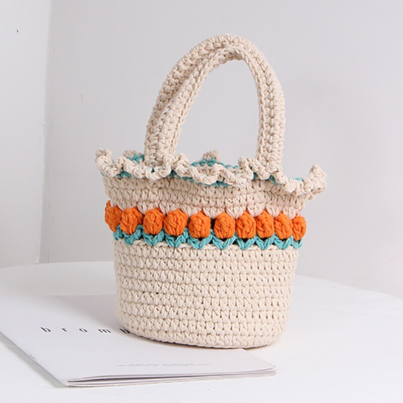 Gehaakte Strand Handtas Voor Meisjes Zomer Stro Touw Hollow Out Hand Geweven Totes Bag Vrouwen Hol Breien Handtas