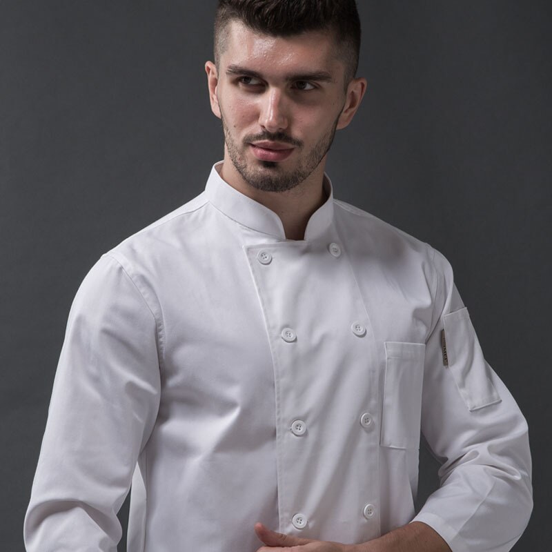 Billig hvid bomuld kokkejakker mænd dame kokkejakke kokke restaurant uniform kokkefrakke