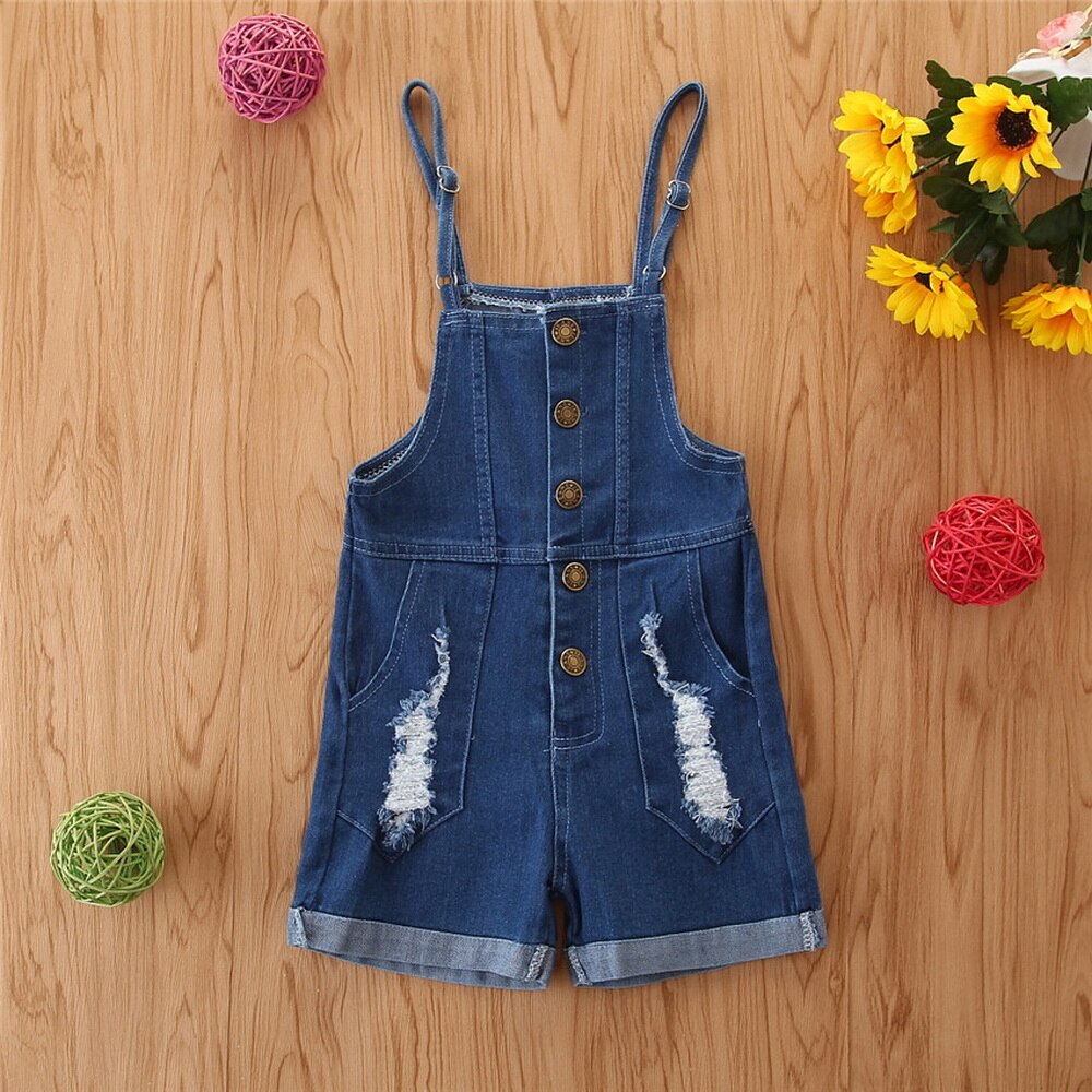 Bambino del bambino del Denim Delle Ragazze Tute E Tute Da Palestra 2020 di Modo Tasche Shorts Tute E Tute Da Palestra Per I Bambini Summmer Pulsante Denim Tute Dei Bambini Casual D30