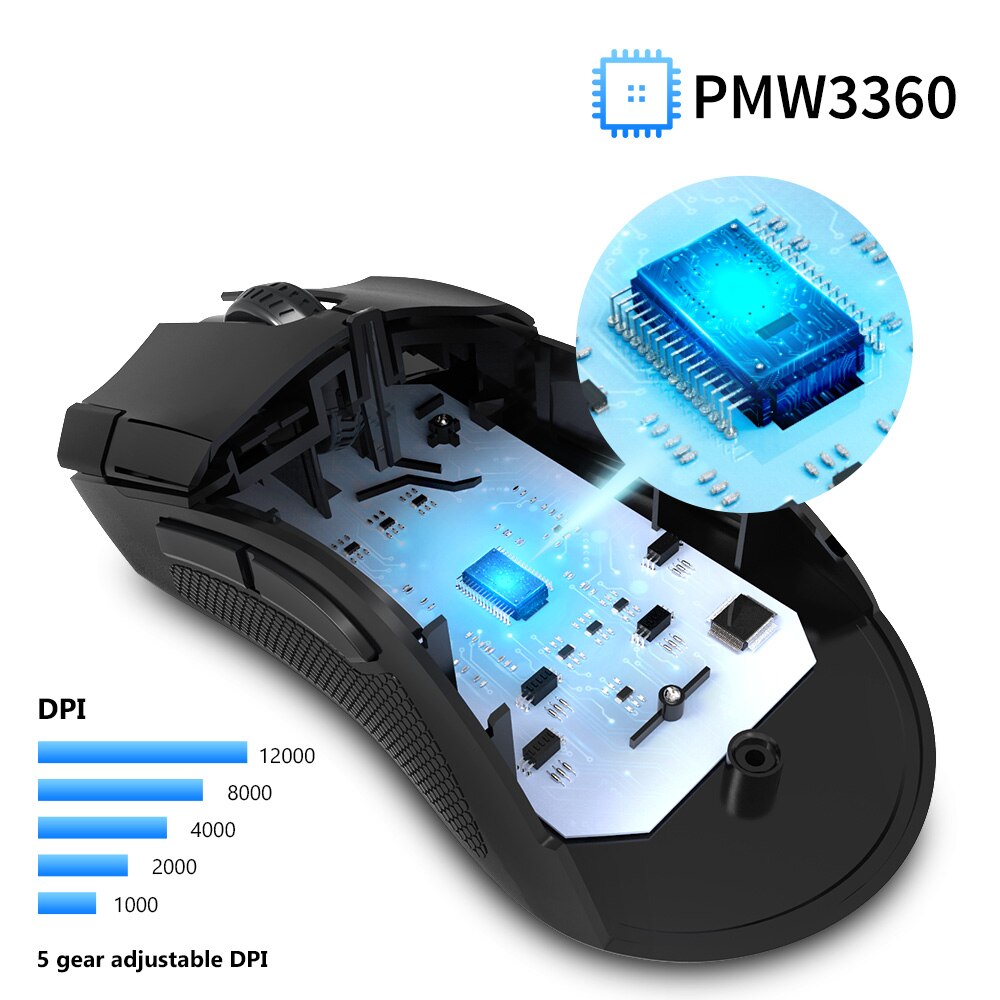 Delux M625 PMW3360 Sensor Gaming Mouse 12000DPI 12000FPS 7 Buttons RGB Backlight Optical Wired Mice with Fire Key For FPS Gamer