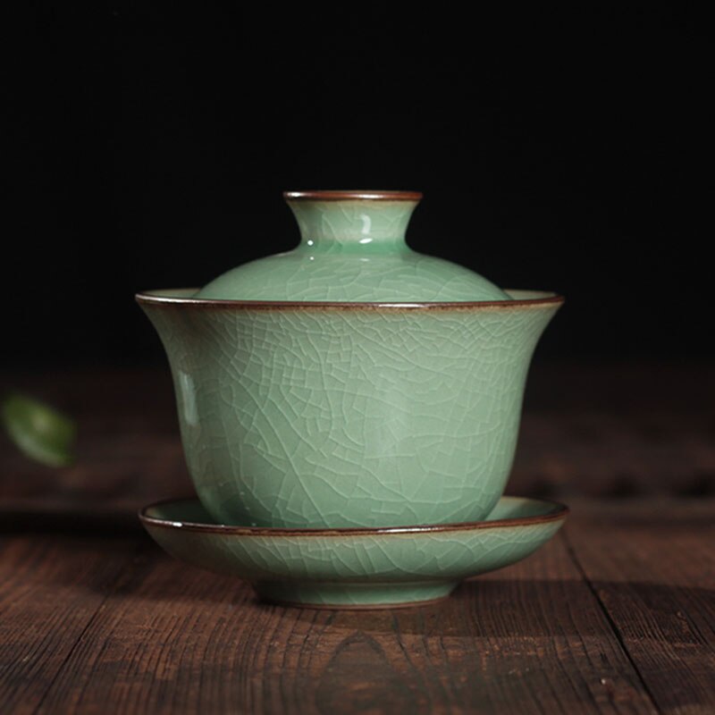 Geyao crackle glaze porselensterrin brother ovn keramisk gaiwan kopp bollesett merket dekkede boller kopp tallerken 150ml på kinesisk