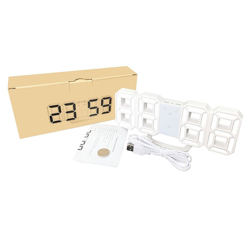 Modern Digital 3D LED Wall Clock Alarm Clocks Snooze Clock with 12/24 Hour Display YE