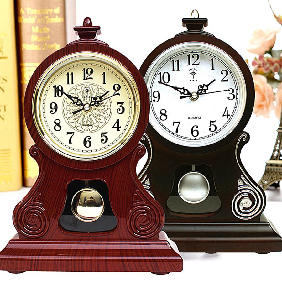 Reloj de mesa Retro europeo, reloj de escritorio de péndulo para sala de estar, dormitorio, grande, silencioso