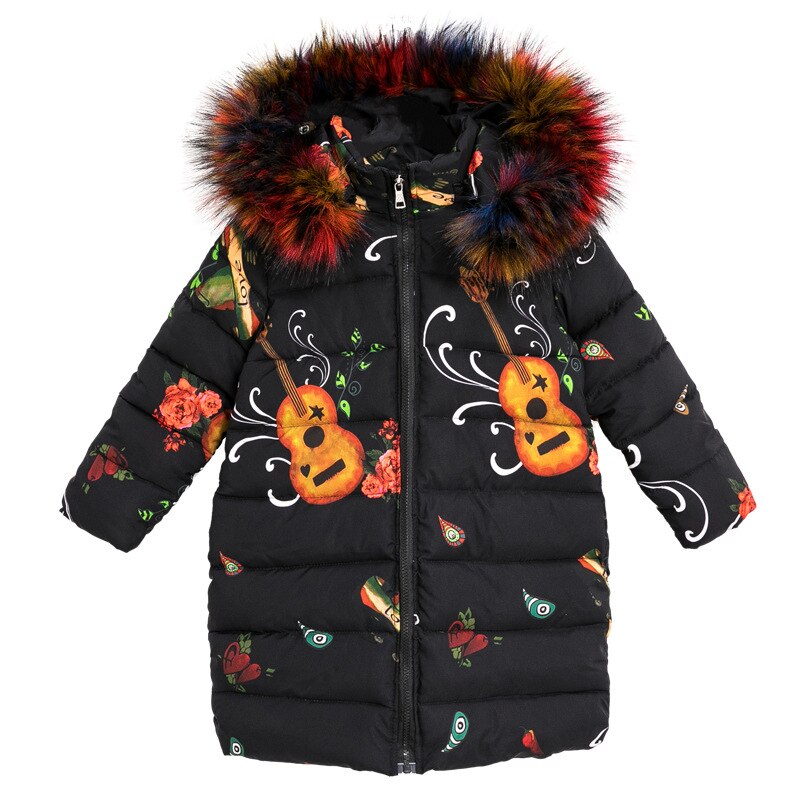Winter verdicken warme baumwolle gedruckt Art langen Mantel freundlicher oberbekleidung pelz kragen Baby mädchen jacken für 3-12 jahre alt