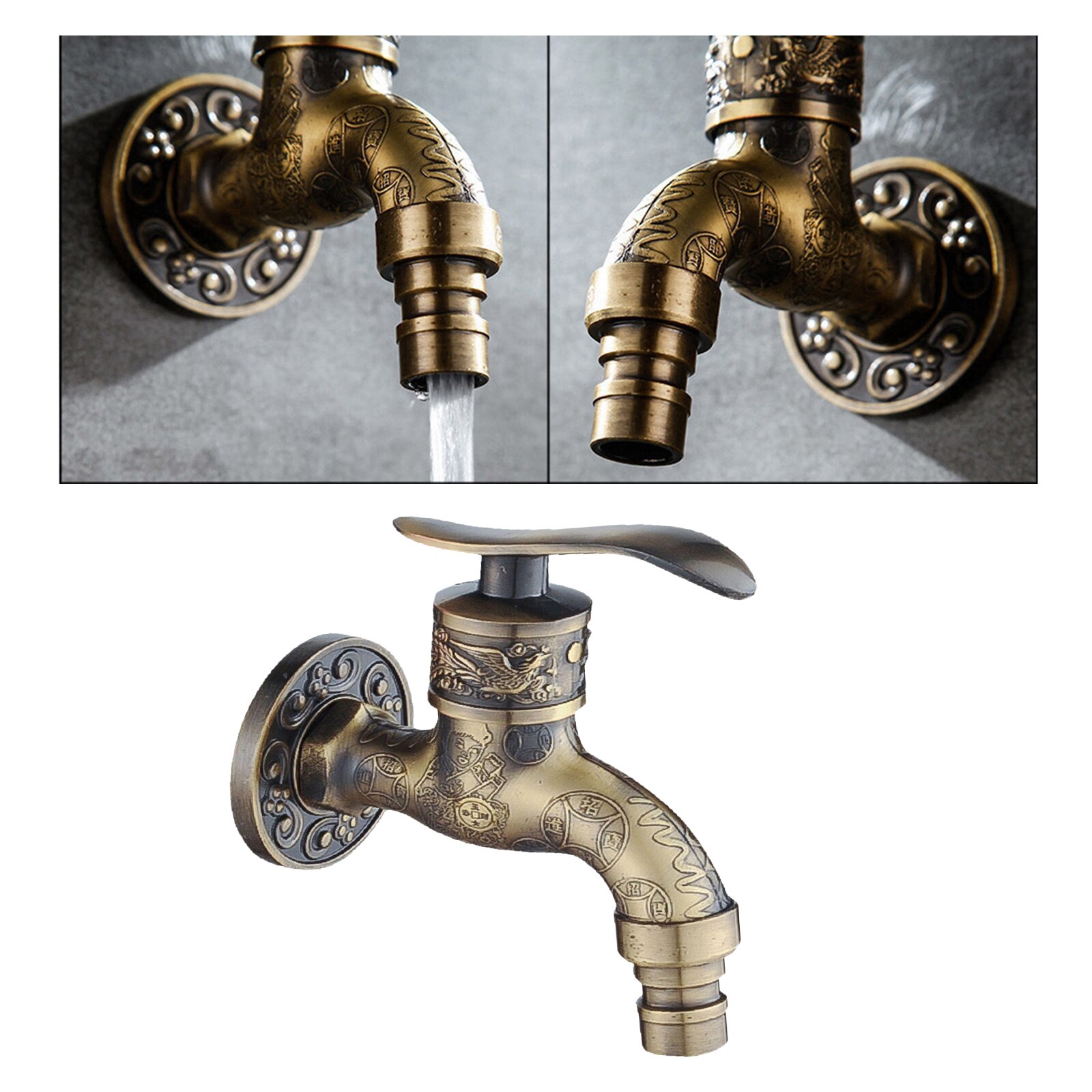 Washing Machine Tap Solid Zinc Alloy with G1/2 Sink Spout - Antique Single Handle Water Faucet for Garden Laundry Lavatory