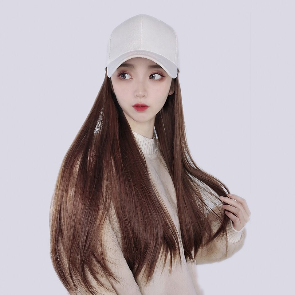 Extensión de gorro de béisbol para mujer, peluca sintética de 60cm, resistente al calor y a altas temperaturas, empalme sin costuras, peluca de sombrero integrada: YSM9077-B-2-33
