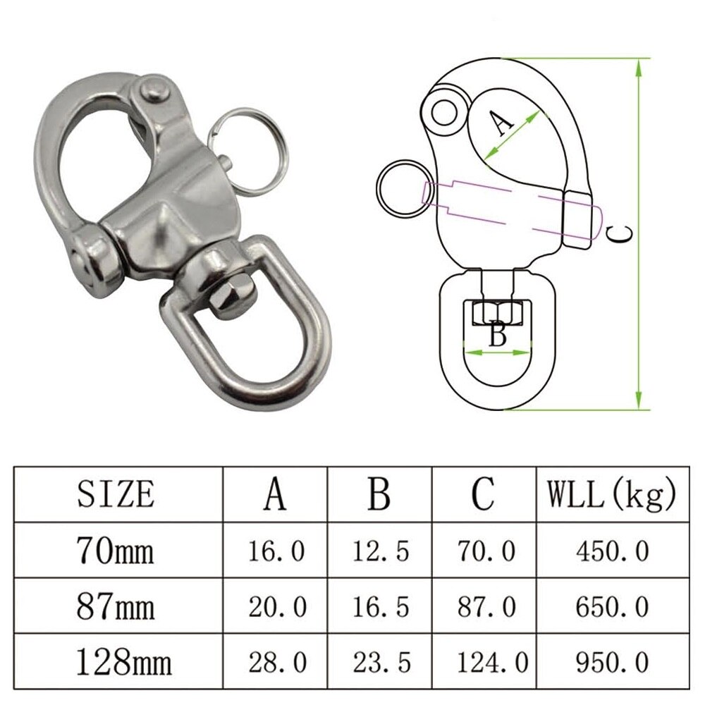 5PCS Quick Release Snap Shackle 316 Stainless Steel 70mm 87mm 128mm Heavy Duty Sailing Quick Release Swivel Trigger Snap Shackle