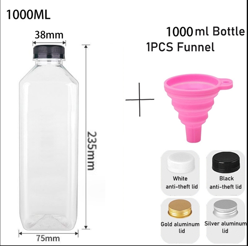 5 uds 60-500ML botellas de plástico transparentes vacías con tapas con embudo plegable contenedores de botellas de agua reutilizables para batidos de jugo DIY: Azul oscuro / 8 ml