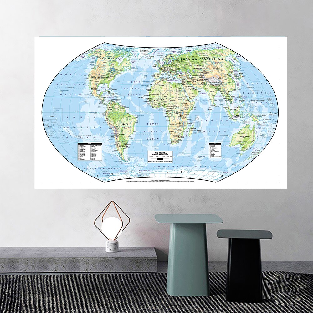 225*150 cm The World Map Large Poster Non-woven Canvas Painting Culture and Education Supplies Living Room Home Decoration