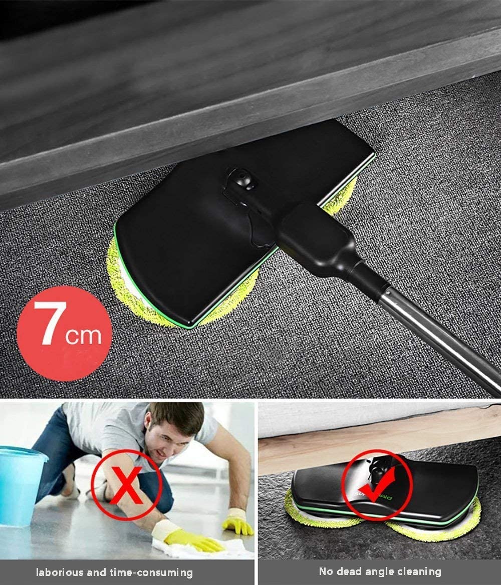 Cordless Electric Spinning Mop, 3 in 1 Rechargeable Powered Floor Cleaner Scrubber Handheld Vacuum Floor and Carpet Polisher Mop