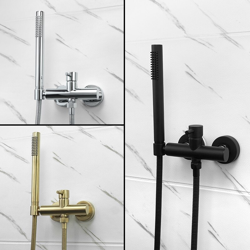 Chrome Black Bathroom Handheld Shower Set Brass Wall Mounted Cold Water Faucet Hand Shower Mixer System Brushed Gold Finish