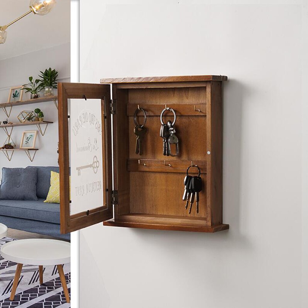 Wandmontage Houten Sleutel Kast Met 6 Haken Voor Eenvoudige Collection, 21x6x25cm: Brown