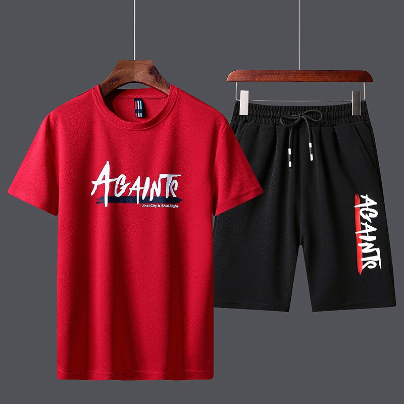 Træningsdragt til mænd sommertøj sportstøj todelt sæt t-shirt shorts mærke træningstøj mænd sweatsuit sportsdragt mand