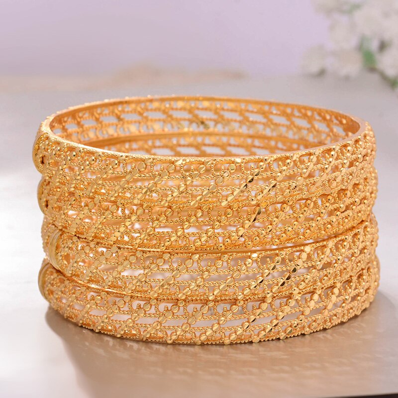 Kan Open 4 Stks/partij Dubai Gouden Armbanden Breedte Vrouwen Mannen Gouden Armbanden Afrikaanse Bresslate Ethiopië Meisjes Bruid Bangles