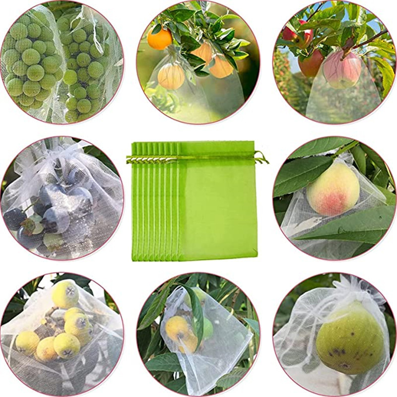 Bolsas de red de protección de frutas con cordón, bolsas reutilizables para cultivo de uvas, cubierta de fresa, bolsas de malla para Control de plagas, 50/100 Uds.