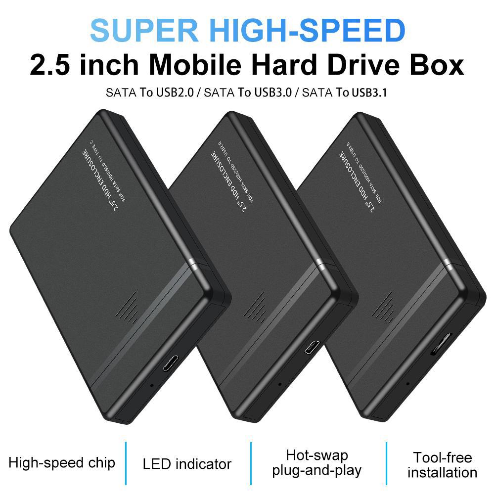 2.5 inch USB2.0/USB3.0/USB3.1 SATA HDD SSD Enclosure Box 5bps Hard Drive Disk Box Mobile External Case for Laptop Notebook PC