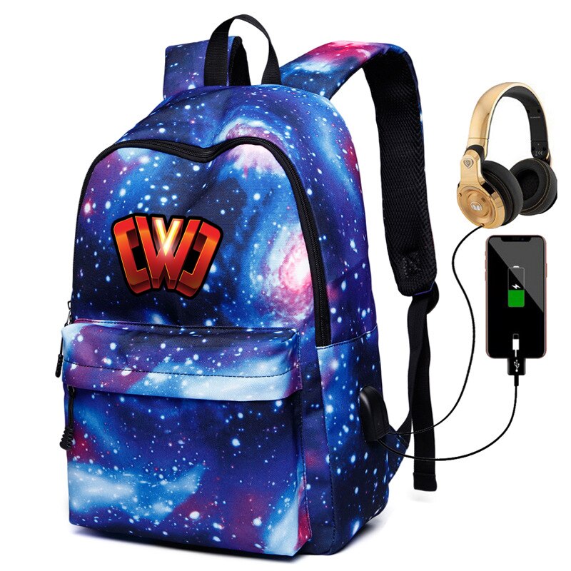 CWC imprimé unisexe galaxie sac à dos extérieur sac à dos étudiant Oxford sac USB charge ordinateur sacs