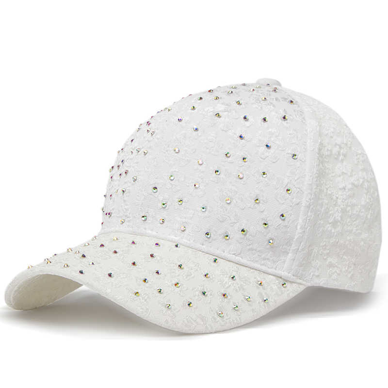 Cntang sommardam basebollkeps med strass och blombroderi, hattar med snapback-motiv, hiphop-keps med  y2k kepsar: Vit