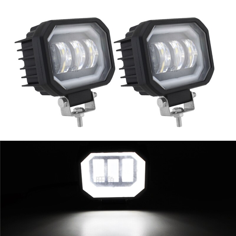 Motorcycle Led Headlight Work Light 4×4 SUV 30W Fog Lamp with Angel Eyes Car Offroad Truck Tractor Spot Beam Floodlight 9-32V: 2Pcs white light
